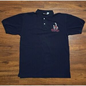 Vintage 90s Looney Tunes‎ Soccer World Cup Polo Shirt Navy Blue Medium